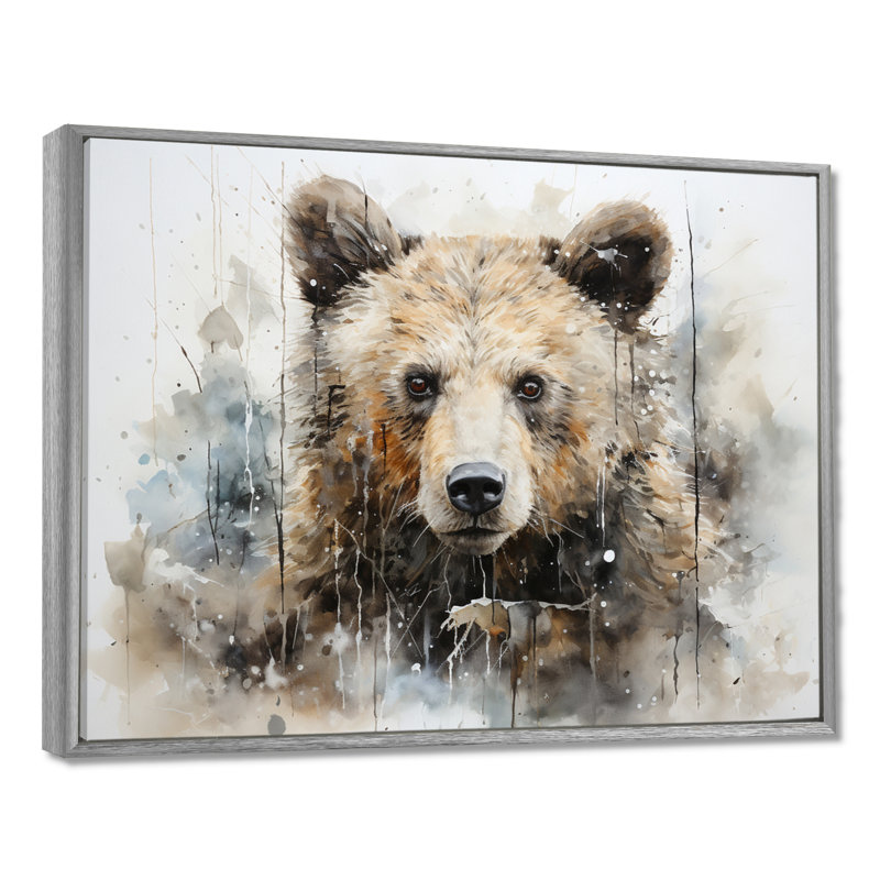 Ours en portrait - Minimalisme, impressions encadrées, H 24 po x l 32 po x P 1 po, Encadrement argenté