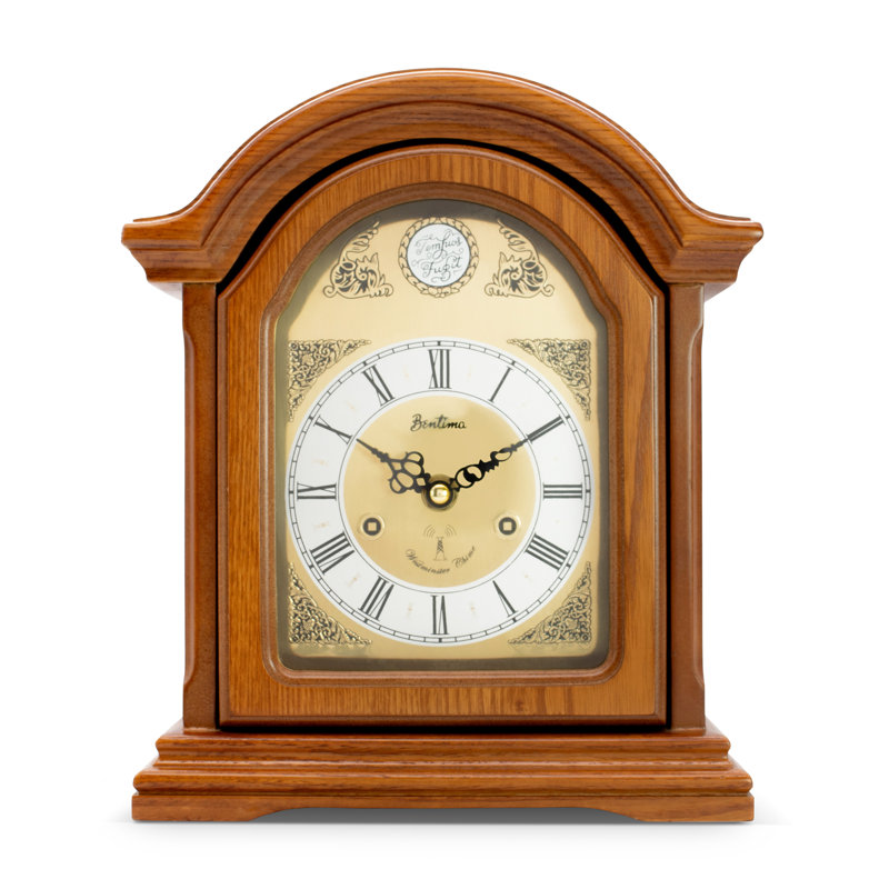 Roman Numeral Linden Solid Wood Atomic Tabletop Clock in Wood