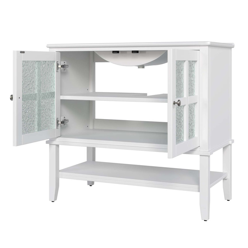 Meuble-lavabo 36 po avec lavabo en céramique, Blanc