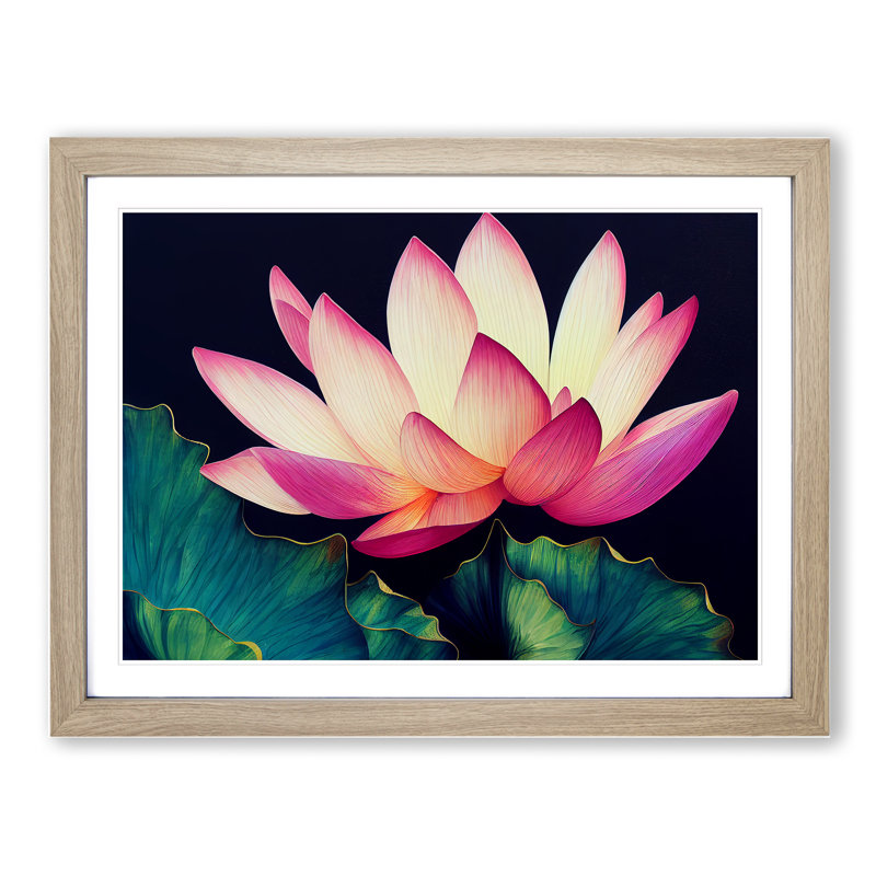Magnetic Lotus Flower - Framed Print, 34cm H x 46cm W x 2cm D, Oak