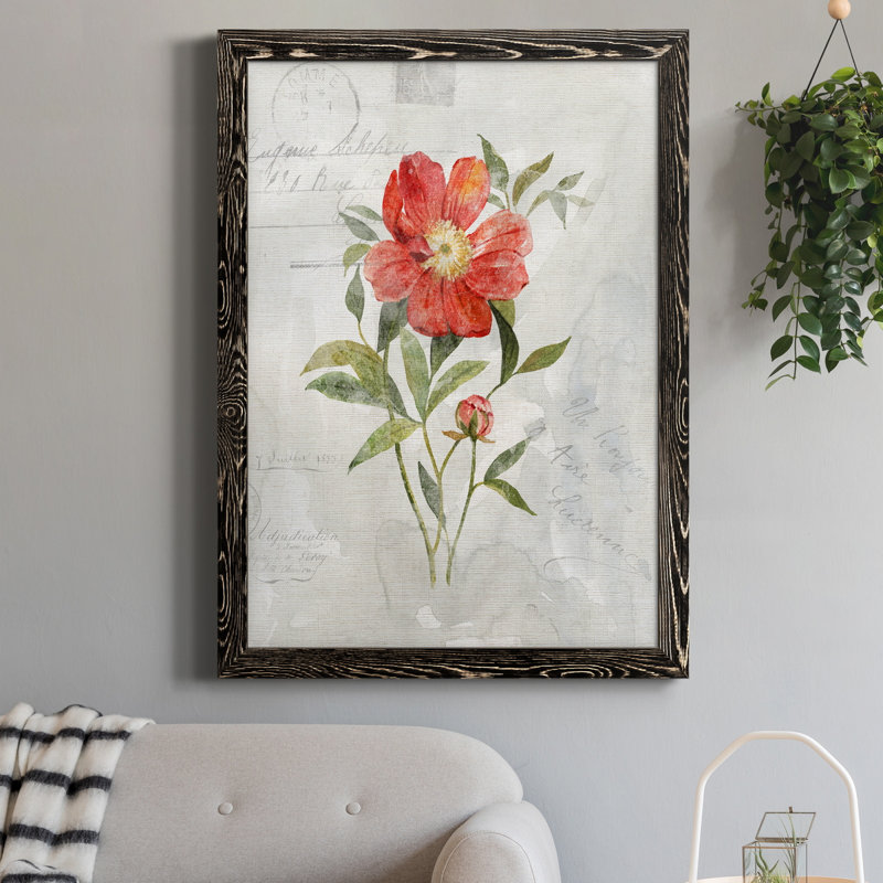 Lin pivoine - peinture sur toile encadrée, H 31,5 po x l 23,5 po x P 1,5 po, Noir