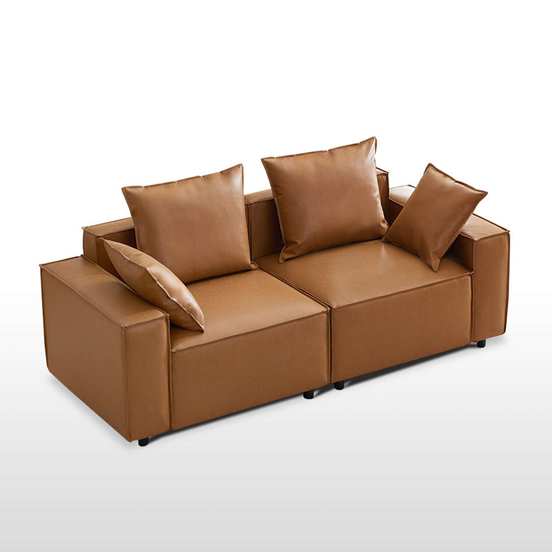 Canapé modulaire en chenille à accoudoirs carrés 78 po Makassar, Polyuréthane brun