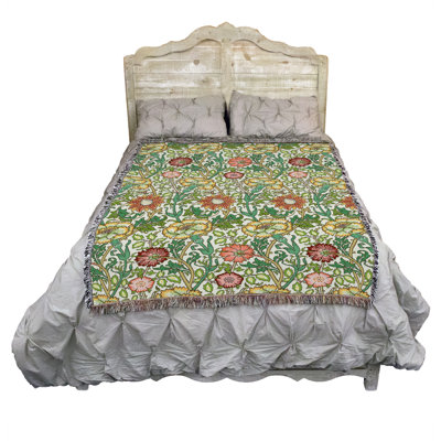 Couverture Pure Country Weavers William Morris rose et rose printanière - Artisanat - Tapisserie cadeau tissée en coton - Fabriqué aux États-Unis (72 x 54)