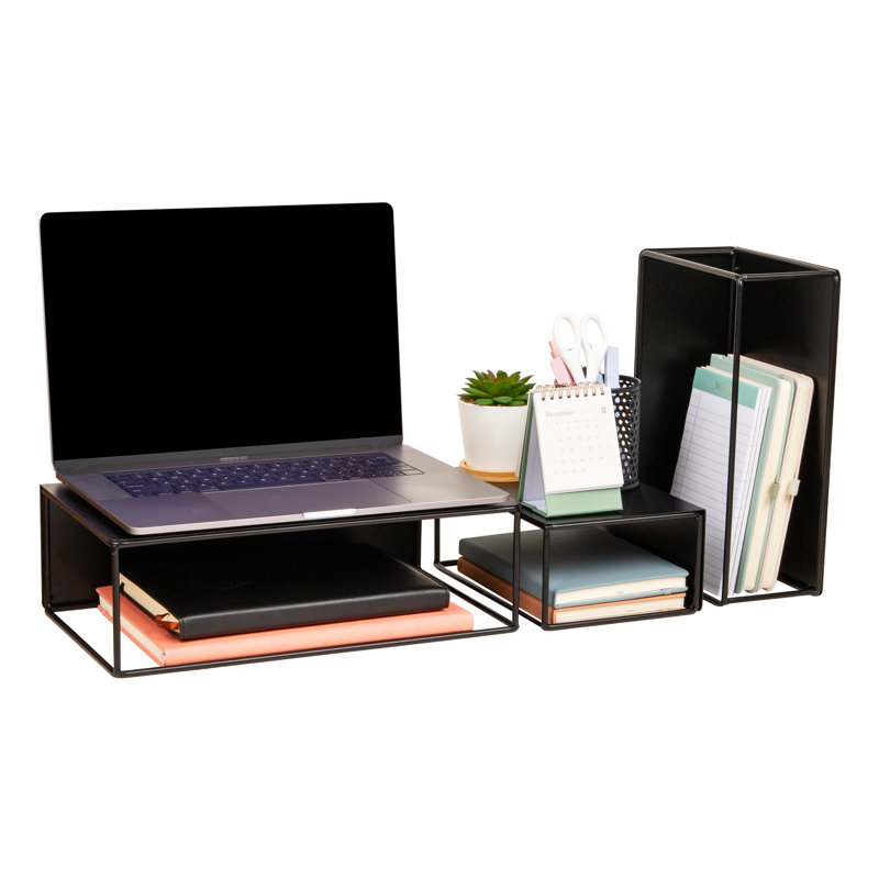  Ensemble de 3 élévateurs de bureau en métal pour bureau, ordinateur portable et bureau, ensemble de 3, noir