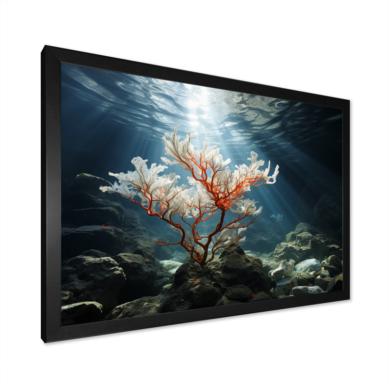 «Pink Coral Tree Under The Sea», reproduction d'art sur toile, H 34 po x l 44 po x P 1,5 po, Cadre simple noir