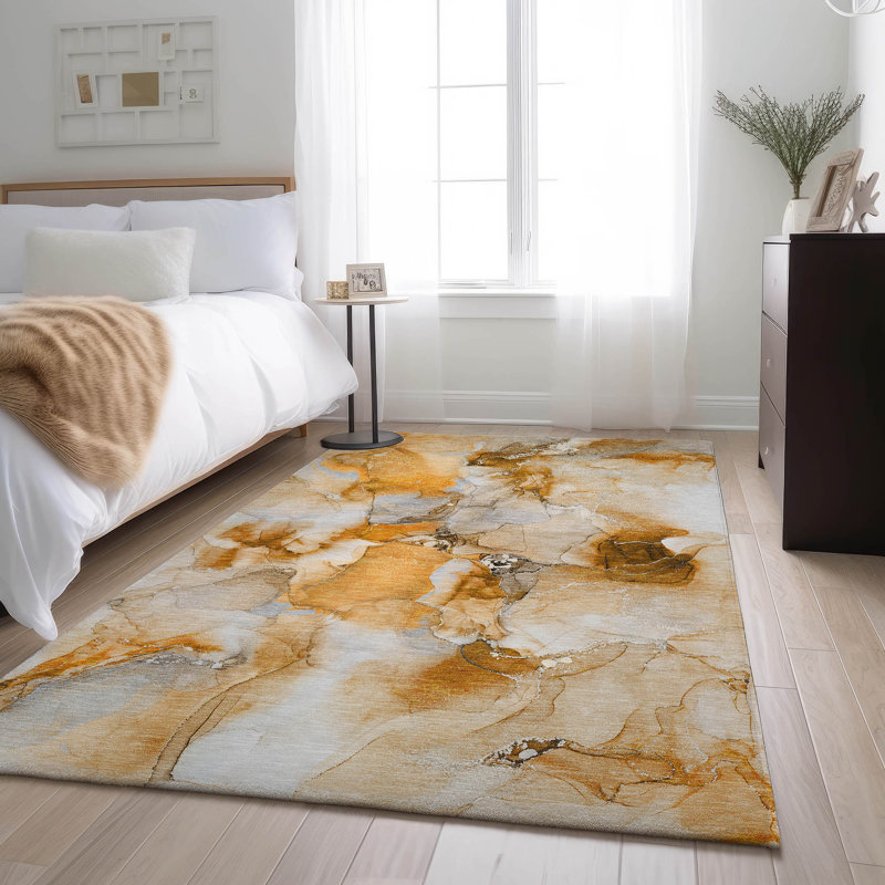 Premium Machine Washable Cerrito AMF526 Orange Rug, Rectangle 2'6" x 3'10"