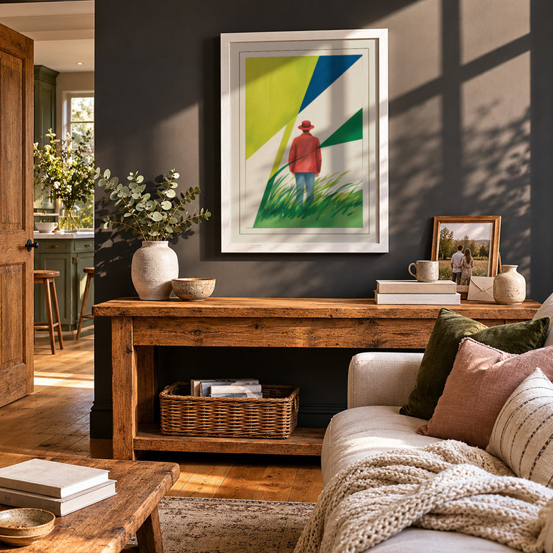 Figure in Red Retro - Framed Print, A3 - 42.0 x 29.7 cm, White