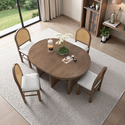 Ensemble de table de salle à manger extensible 5 pièces avec chaises rembourrées pour 5 personnes