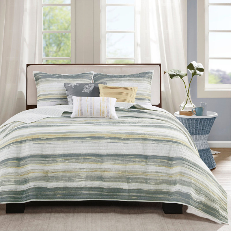 Ensemble de courtepointe 6 pièces avec coussins décoratifs, Courtepointe double + 5 pièces supplémentaires, Jaune