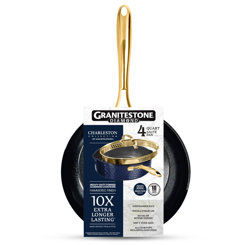 Granitestone Charleston Collection Hammered Navy 4 Qt Deep Saute Nonstick Pan with Lid