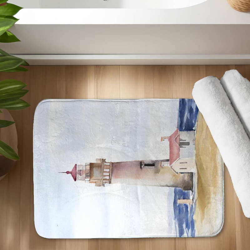 Oregons yaquina head lighthouse Bath Mat with Non-Slip Backing - Quick Dry Memory Foam Bathroom Rug - Absorbent - Modern Plush Spa-Style - Machine Washable