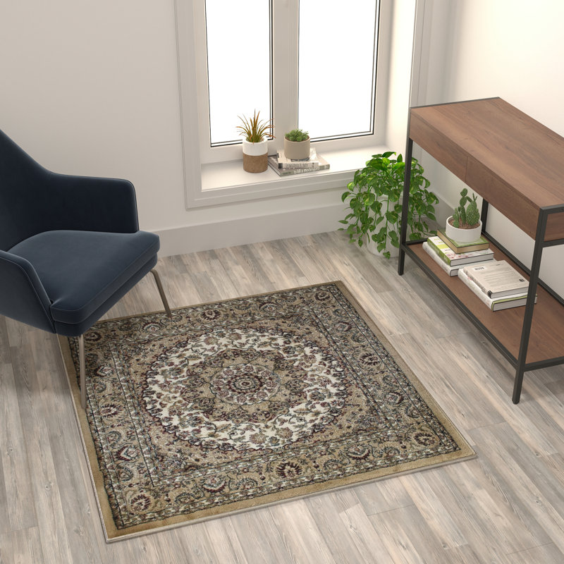 Damora Multipurpose Persian Style Olefin Medallion Motif Area Rug, Square 4'