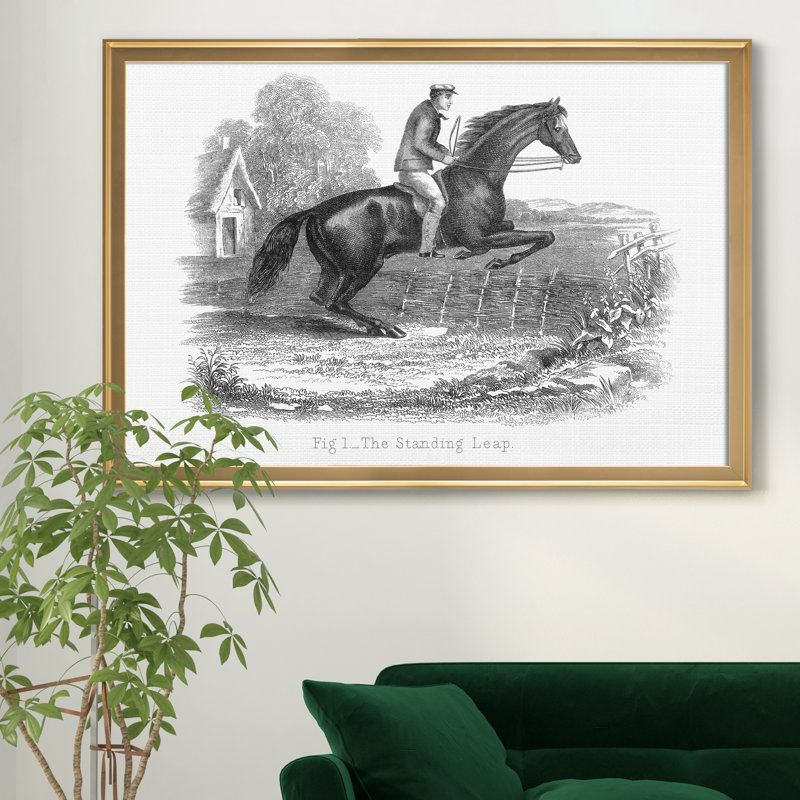 The Standing Leap - Matted and Framed Under Acrylic Glass, Large Living Room Wall Art, 22.5" H x 30.5" W x 1.5" D, Gold Frame