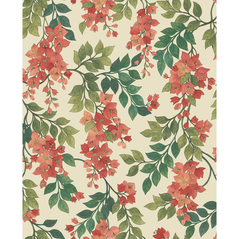 Seville Floral Wallpaper Roll, Green/Red
