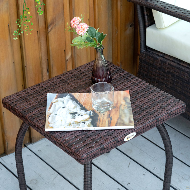 Outdoor PE Wicker Side Table, Small Square Rattan End Table