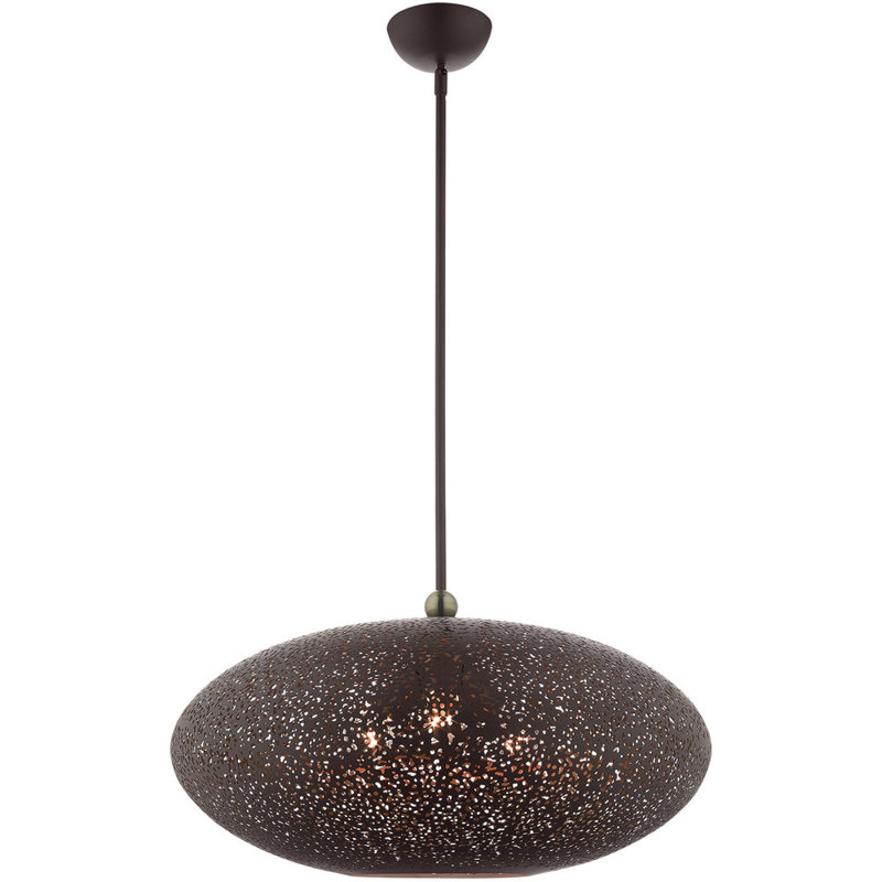 Mini Globe Crystal LED Pendant in Bronze with Antique Brass Accents