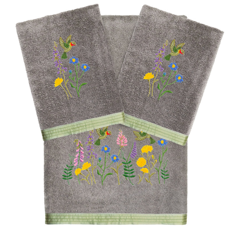 100% Turkish Cotton Hada 3 Piece Embellished Towel Set, Charcoal