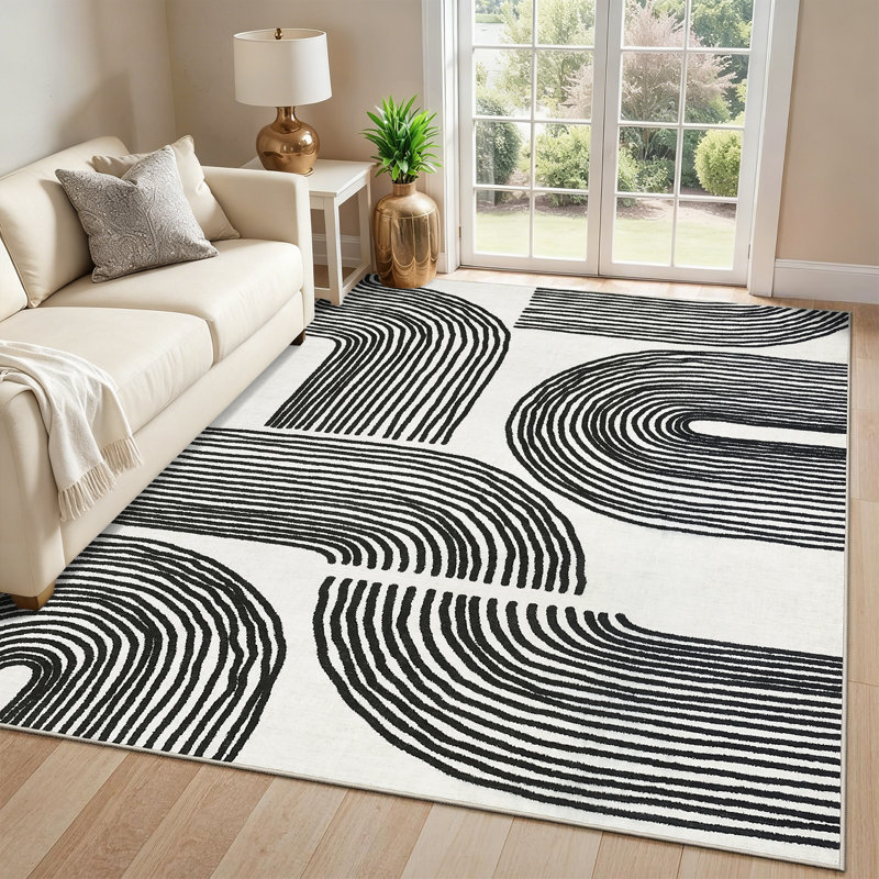 Machine Washable Rug with Non Slip TPR Backing Soft Non Shedding Floor Covering, Low Pile Thin Foldable Printed Mat for Living Room Bedroom