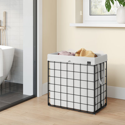 Panier à linge, 29 gallons (110L) Panier à linge, panier à linge pliable, doublure amovible et lavable, structure en fil métallique, pour salle de bain