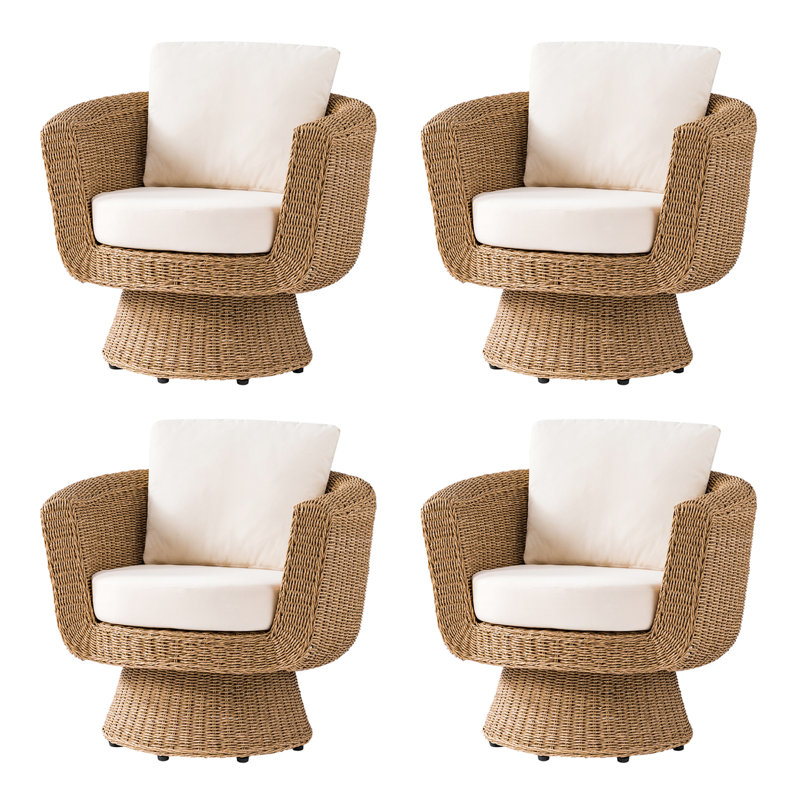 Maitea 36"W Coastal Rattan Swivel Barrel Chair with Removable Cushions Set of 4