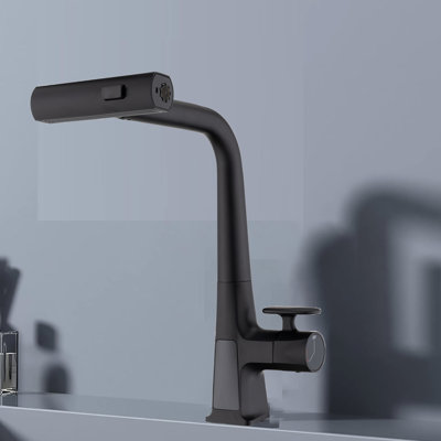 Matte Black Kitchen Sink Faucet With Temperature Display - Pull Down Single Handle And Three Water Outlet Qualities  Stream, Spray, Rainfall  For Modern In Output Modes
