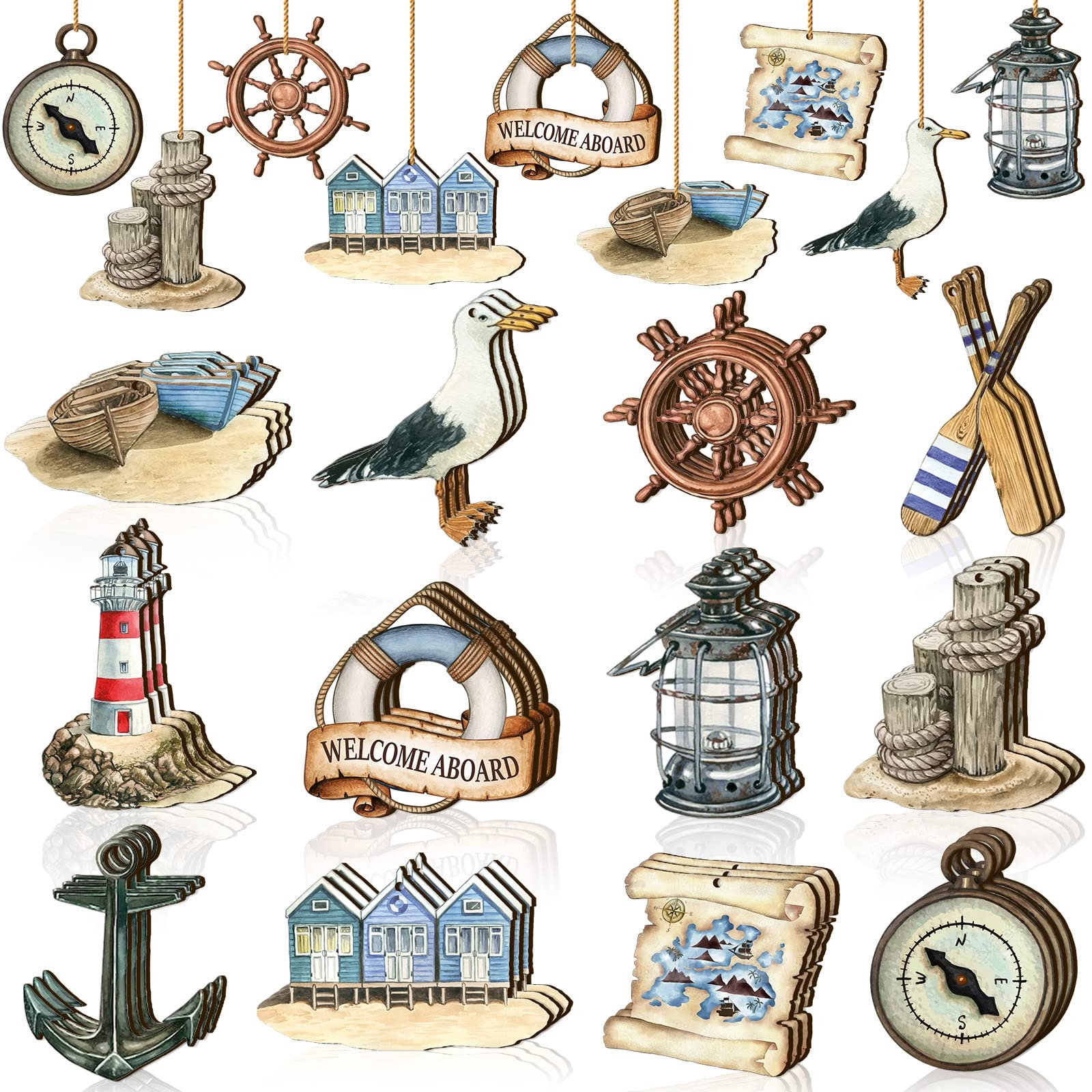 Bisiot Coastal Nautical Navigation Wooden Cutouts Summer Hanging ...