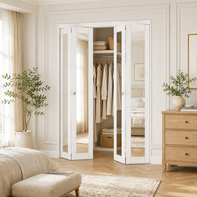Porte pliante en bois manufacturé double à 1 porte double avec trousse de quincaillerie d'installation (garde-robe, porte de garde-manger)