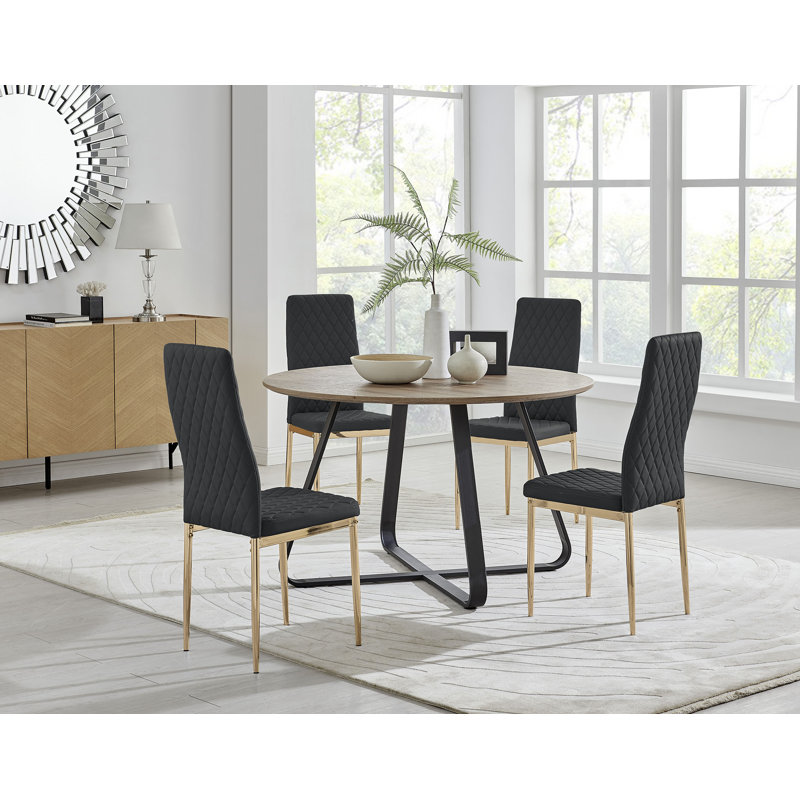 4-Person Round Manufactured Wood Dining Set, Black