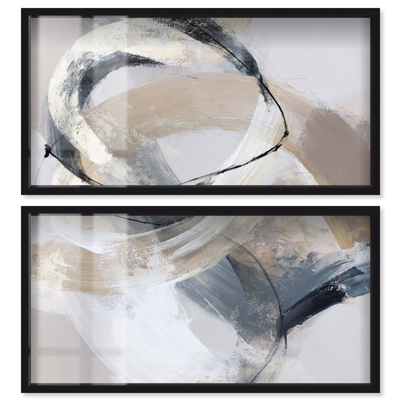 Ensemble d'art abstrait grand format « Gold Accent III Imprimé Shadowbox » par Art Remedy, cadre noir, 44 x 22, Black Frame