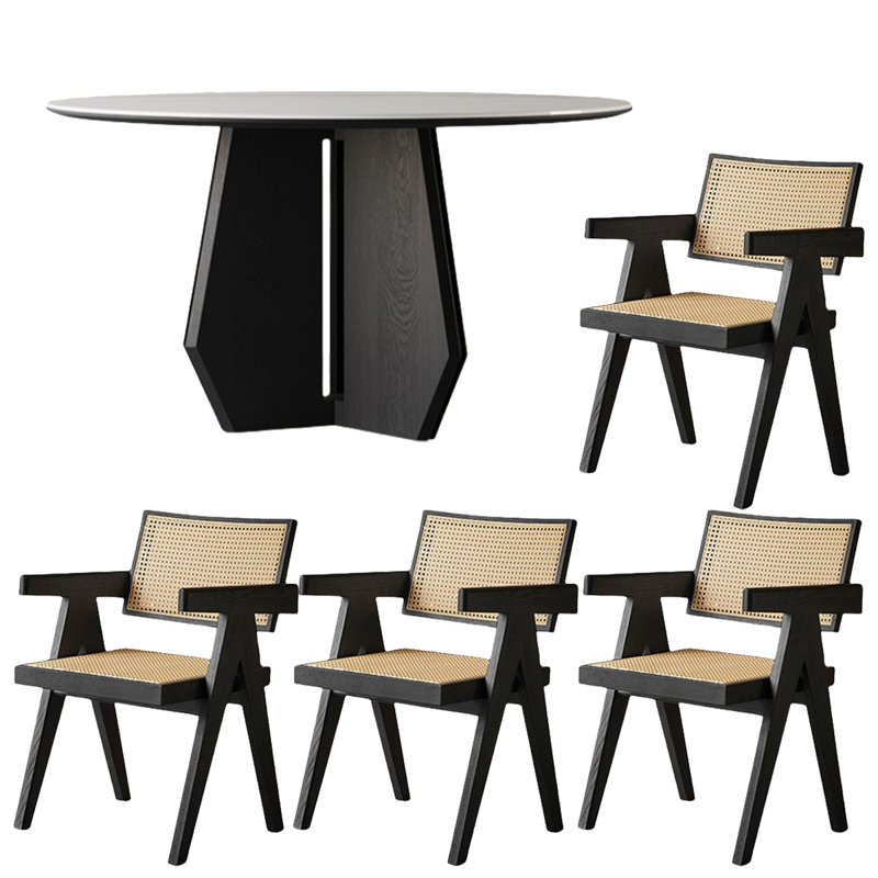 Table de salle à manger ronde en bois de frêne noir, H 29,53 po x L 47,24 po x l 47,24 po
