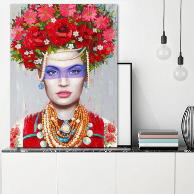 Flowers Woman II - Wrapped Canvas Painting