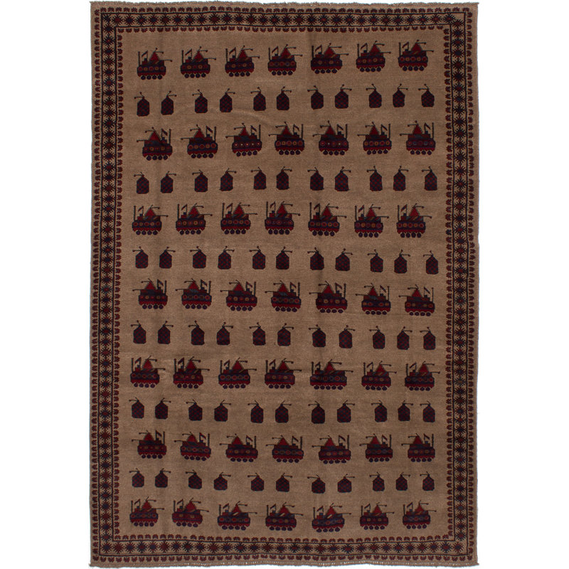 Tapis zone en laine beige/brune 6 pi 10 po x 9 pi 11 po one-of-a-kind à la main-noué la 2010 ushak Hornsey