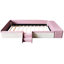 Lit de jour simple rembourré de velours rose et blanc avec escalier, vérin à gaz et garde-corps rembourré confortable-741966479-741966579