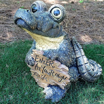 Whimsical "Enter at Your Own Risk" Sign Gator the Alligator Garden Statue