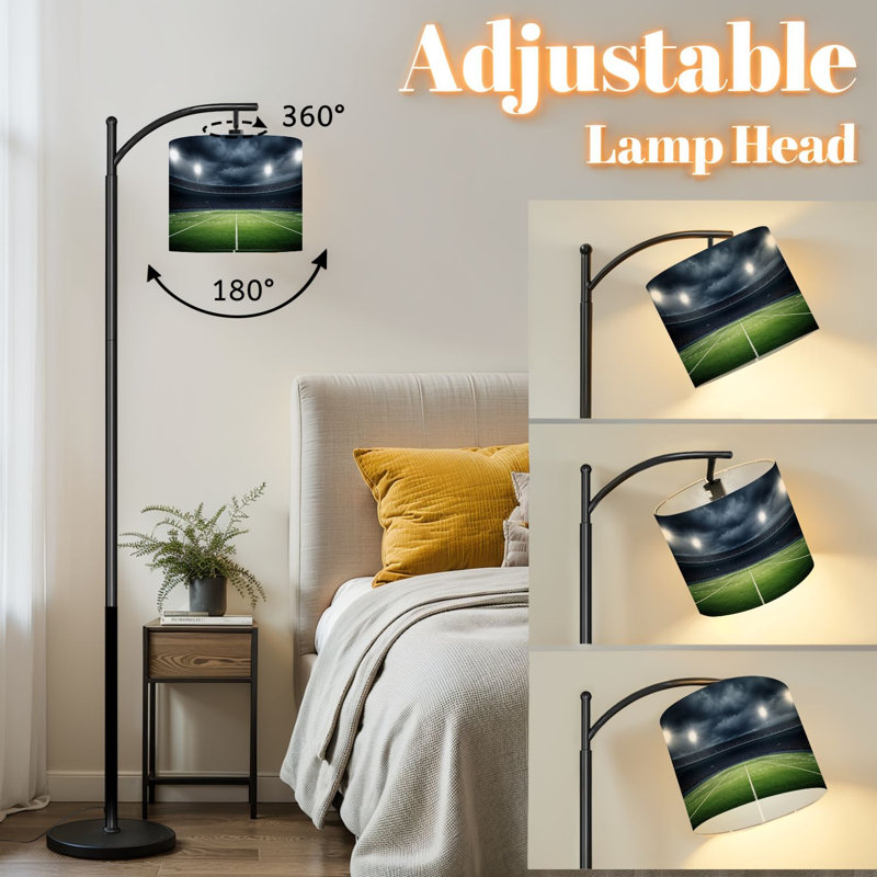 Lampe sur pied à arc avec abat-jour ajustable Champ de football sous les lumières du stade Lampe sur pied ciel nuageux foncé 3 températures de couleur Lampe à mât haut avec interrupteur au pied pour la chambre à coucher