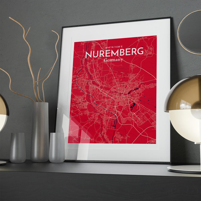 Nuremberg City Map In Nautical - No Frame Print, 20cm H x 16cm W x 0.05cm D