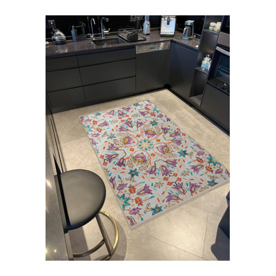 Tapis décoratif lavable à la machine beige