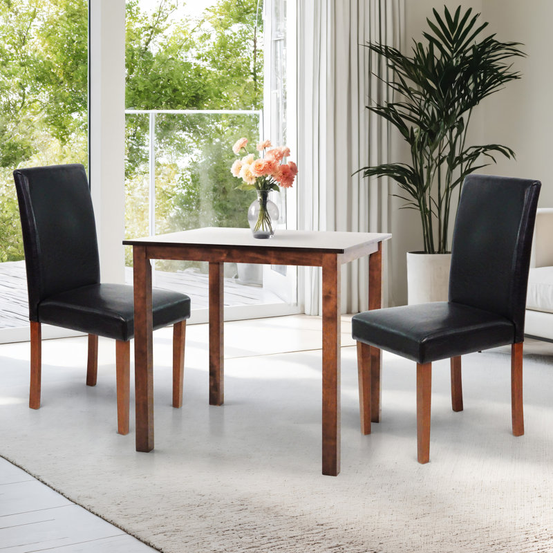 Table de salle à manger en bois massif de style classique, ensemble de 2 chaises Falabella et table carrée