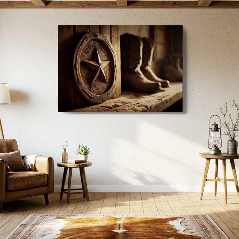 Étoile du Texas et bottes de cowboy, art mural Western, H 12 po x l 18 po