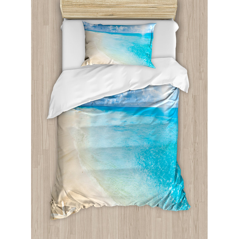 Aqua Cream Blue Twin Beach Coastal Duvet Cover Set