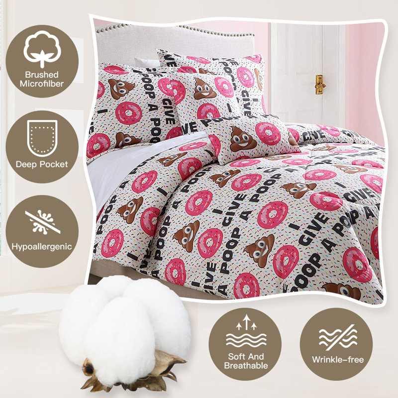 Emoji Polyester Comforter, Full/Double Comforter + 2 Shams + 2 Pillows