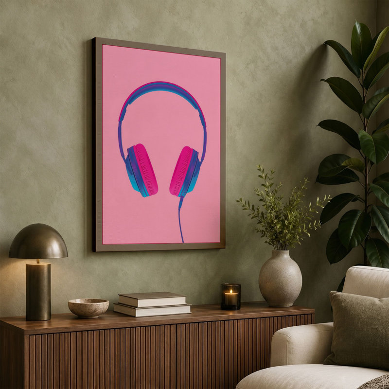 Pop Headphones Modern - Wrapped Canvas, 24x16 - 61.0 x 40.6 cm, Black Border