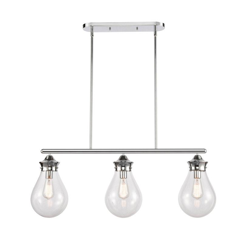 Hartell 3 - Light Kitchen Island Pendant, No Bulb Included, Polished Chrome, Clear