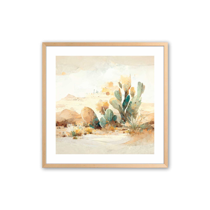«Cactus in Sands», reproduction sur toile, Érable brut, H 13,5 po x l 13,5 po, Reproduction encadrée avec passe-partout