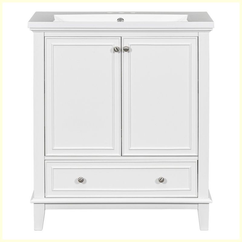 Meuble-lavabo moderne multifonctionnel avec lavabo et tiroir, Blanc