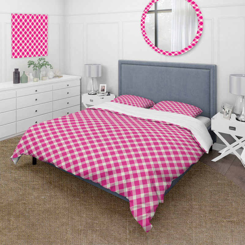Ensemble de housse de couette Pink Houndstooth Charm II - Traditional, Housse de couette pour grand lit et 2 taies décor