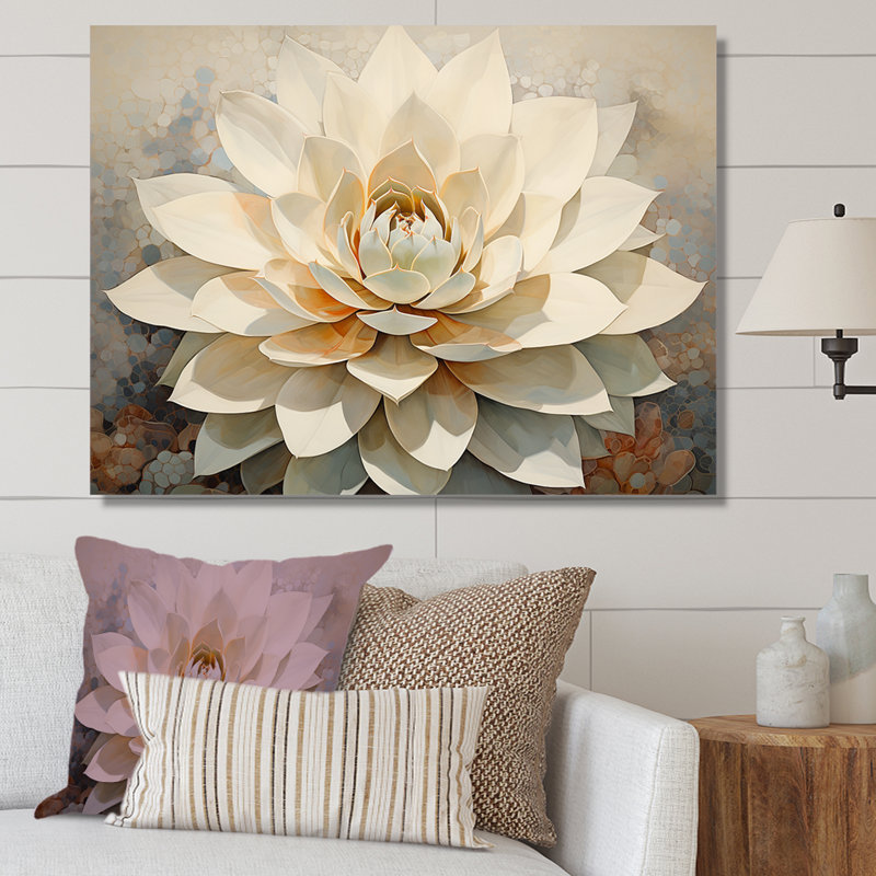 Beige plante grasse sur toile, Toile tendue, H 24 po x l 32 po x P 1 po