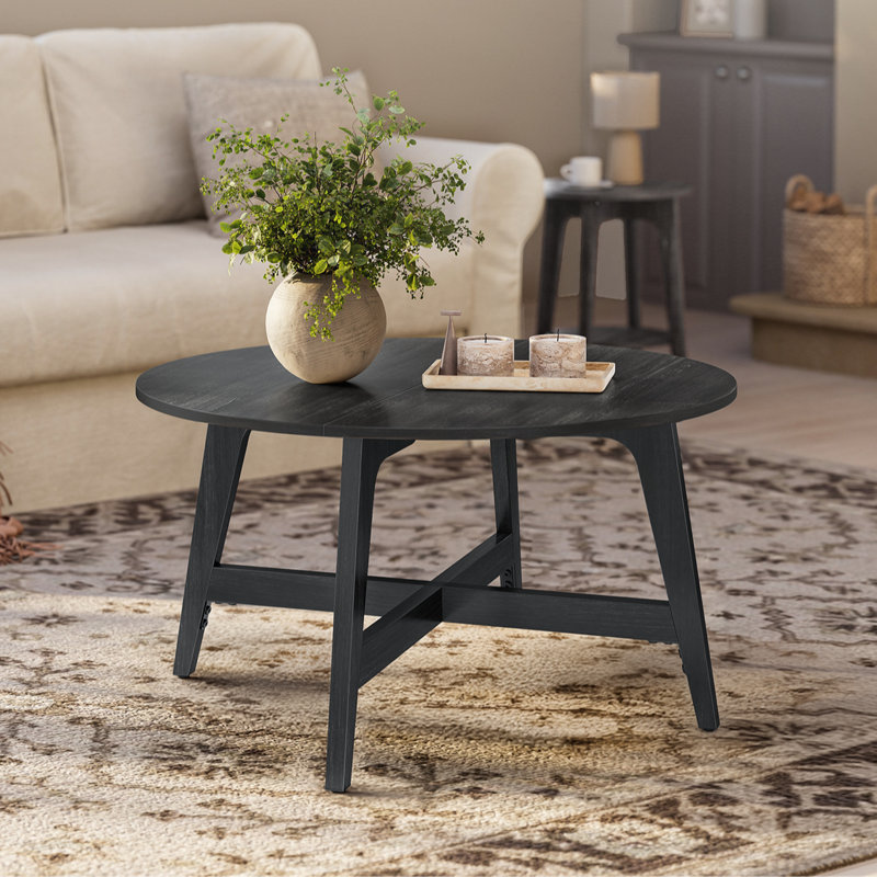 31.5" W Mid-Century Modern Coffee Table, Black