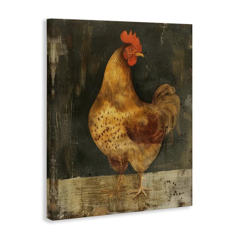  Art mural sur toile, "Poulet sur fond rustique" par LSR Design Studio, H 40 po x l 30 po