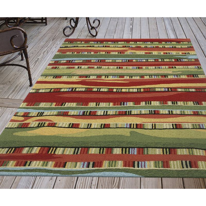 Tapis orange / jaune / vert en polyester touffeté à la main Jontue, Rectangle 7 pi 6 po x 9 pi 6 po
